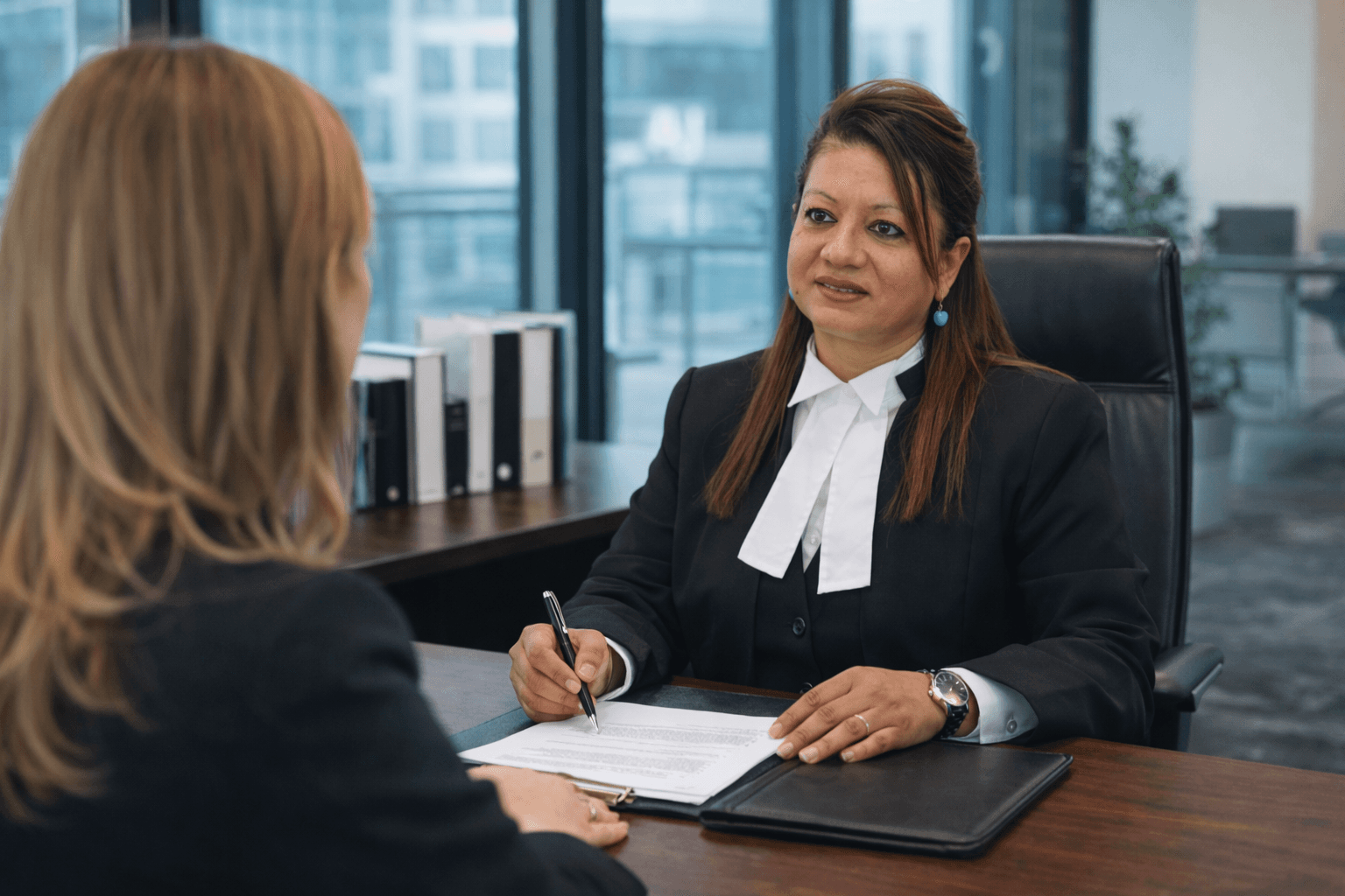 Client meeting in a modern law office — Karkee Law